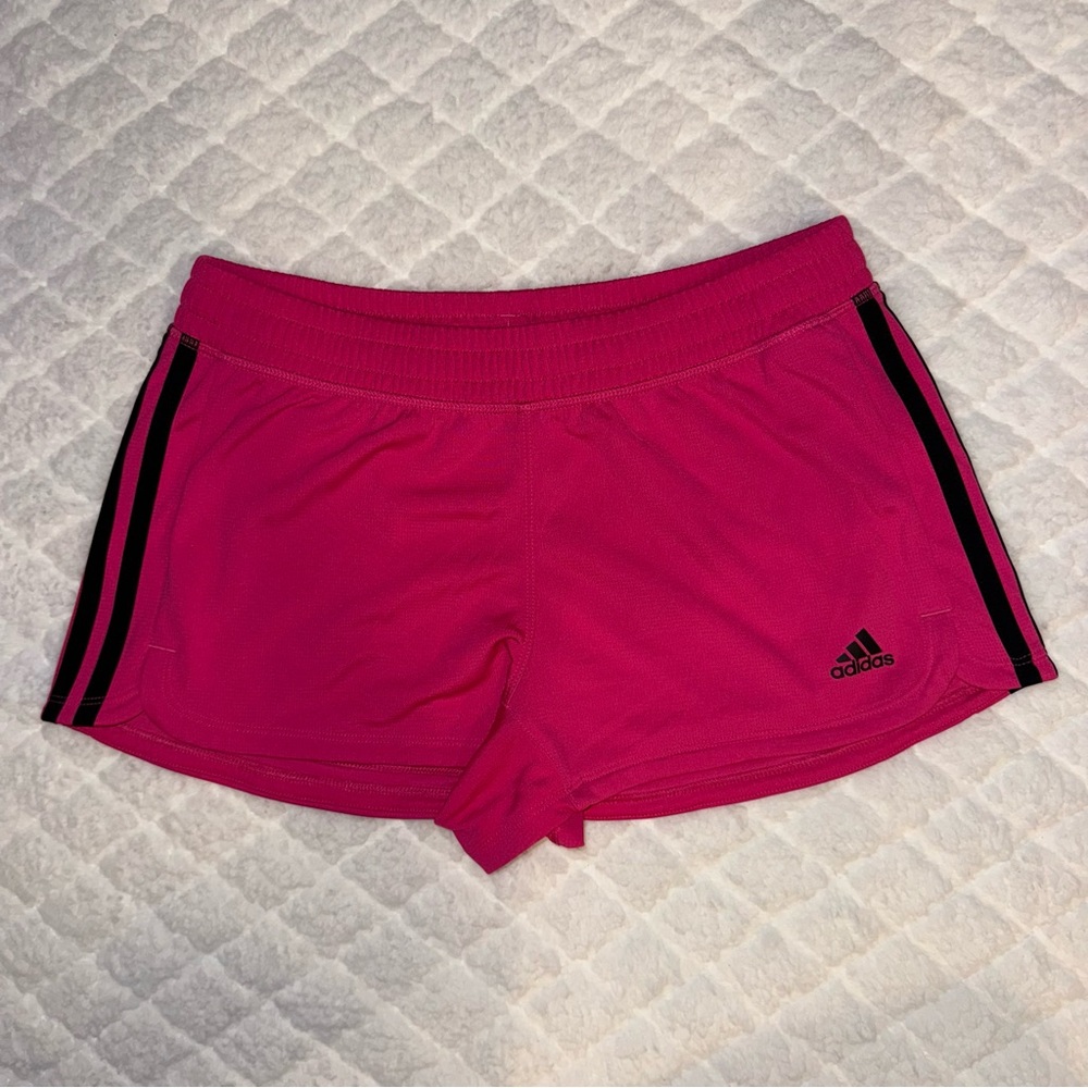 adidas Women's Bright Pink Athletic Shorts with Black Stripes